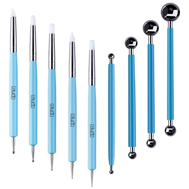Caydo 9 Pieces Stylus Tools, 5 Pieces 2 Way Total 10 Different DIY Silicone and Ceramic Clay Indentation Tool and 4 Pieces Double-Ended Metal Ball Tools - Image 1